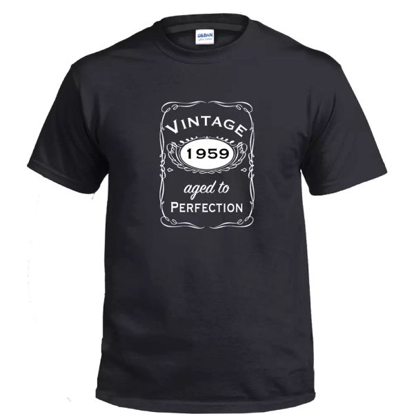 

Vintage Aged To Perfection 1959 50s Birthday Gift Whiskey Gift Cotton T-shirt, White;black