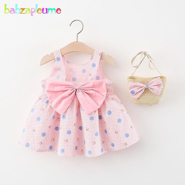 

girl's dresses 2piece summer korean kids dress for baby girls clothes set cute bow plaid dot cotton sleeveless born beach dresses+bag 2, Red;yellow