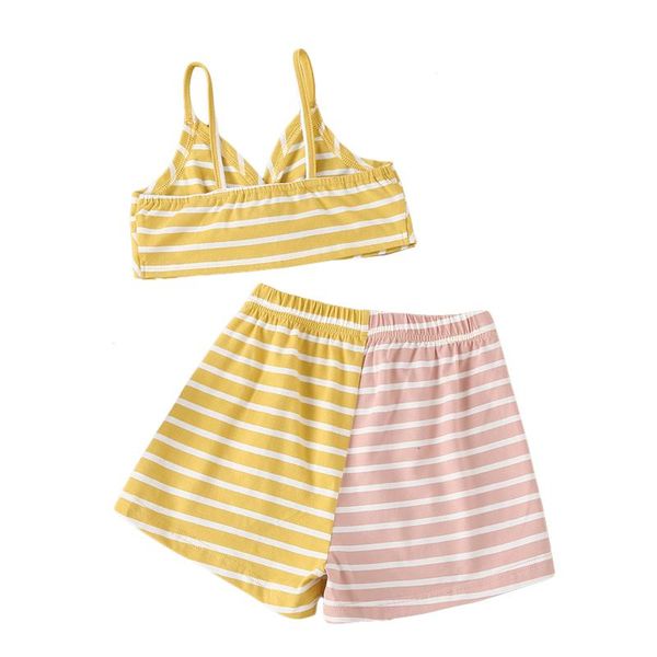 

pcs toddler summer outfits, baby girl sleeveless striped twist knot v-neck crop + color block shorts with bowknot clothing sets, White