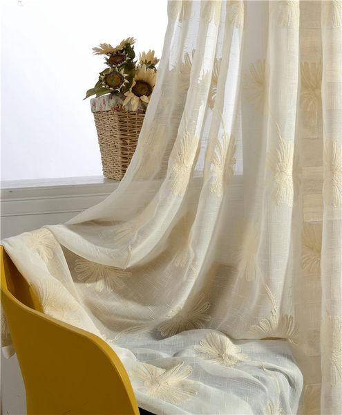 

jacquard vertical sheer curtains for living room 1 panel beige flower voile home window door decoration breathable cortinas curtain & drapes