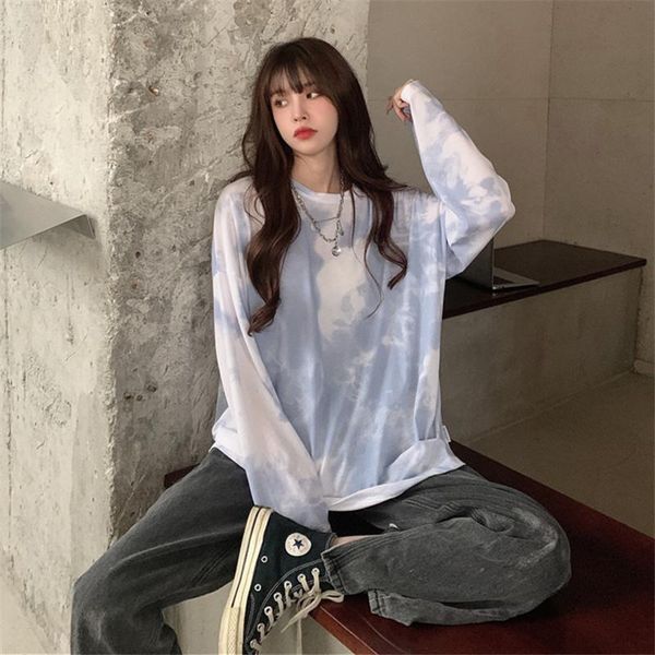 

women's t-shirt real s 2021 autumn tie-dye long sleeve harajuku, White