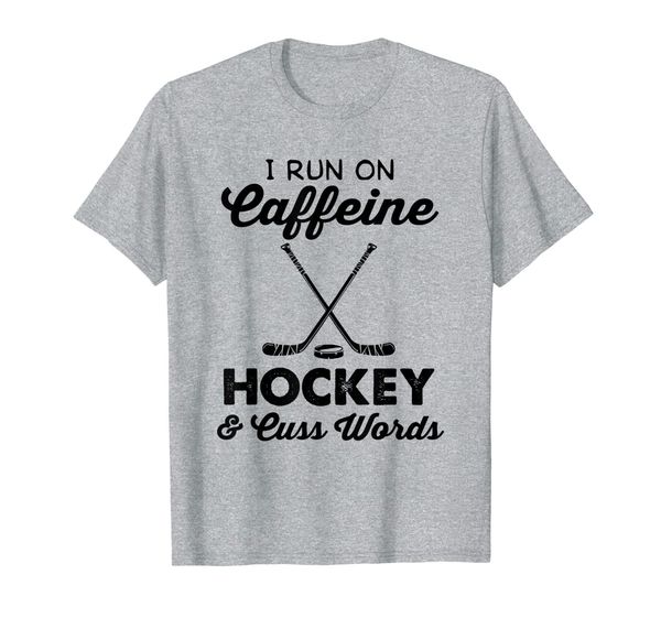

i run on caffeine hockey and cuss words tshirt, White;black