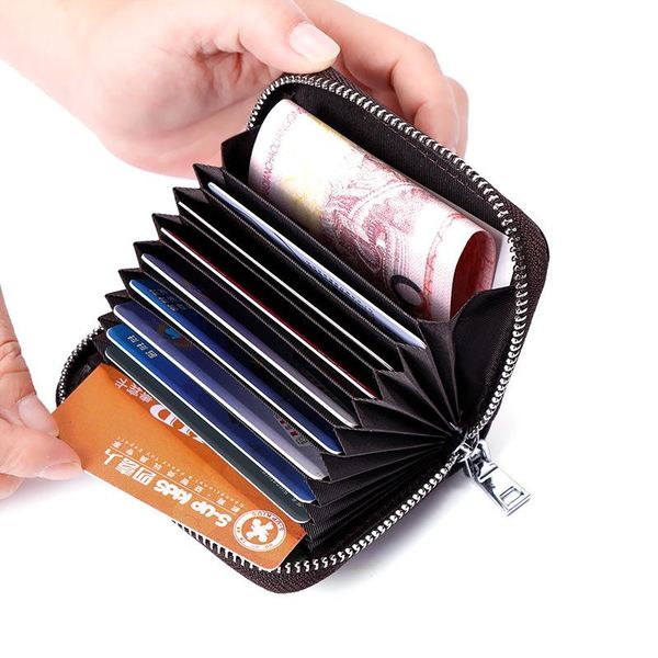 

card holders 1 pc men business holder genuine leather women zipper pocket case coin purse, Brown;gray