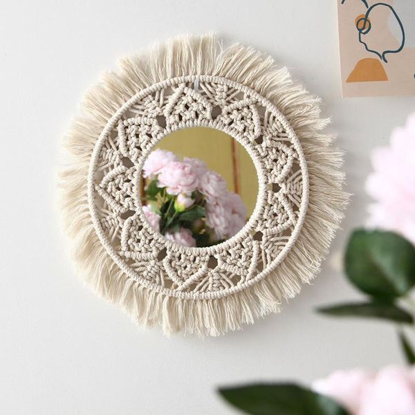 

mirrors wall hanging mirror boho art with fringe round makeup decorative attractive