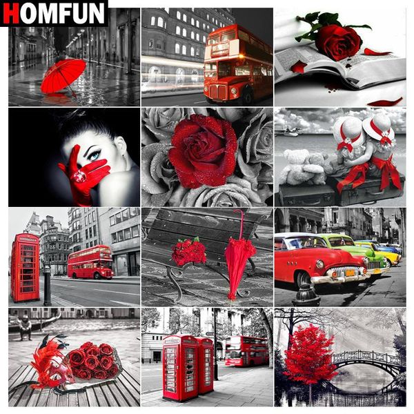 

diamond painting homfun cross stitch red rose woman street" full square round diy 5d embroidery picture rhinestone art