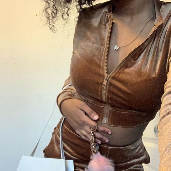 

women's two piece pants velvet women set autumn winter crop jacket and tracksuit joggers female zip up sport jogging suit, White