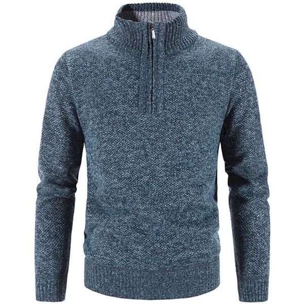 

autumn winter thick knitted sweater men pullovers solid color zipper mock neck slim fit knit pullovers men causal sweater man 211221, White;black