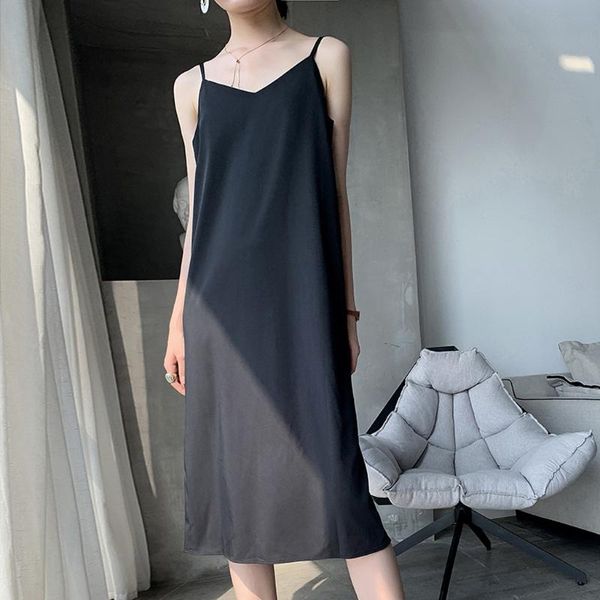 

women chiffon loose lady elegant vintage sleeveless camisole solid suspender dress summer woman dresses vestidos casual, Black;gray