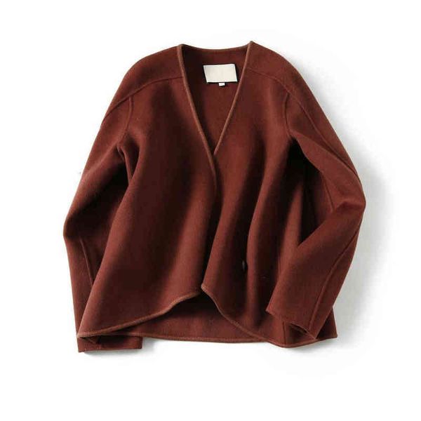 

irregular woolen coat women's 2021 fashion autumn and winter loose thin wrap long sleeved wear, Black