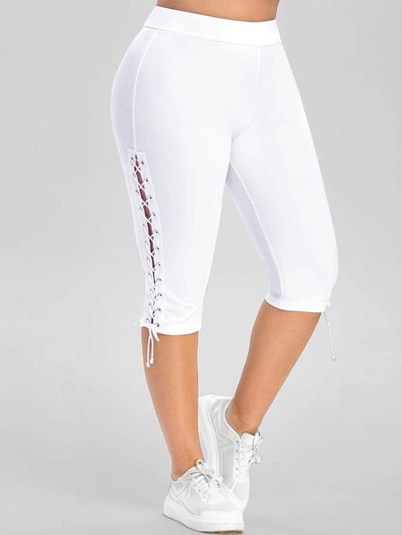 

fashion plus size capri pants women lace up side skinny high waisted solid casual gothic pencil ladies trousers 5xl women's leggings, Black