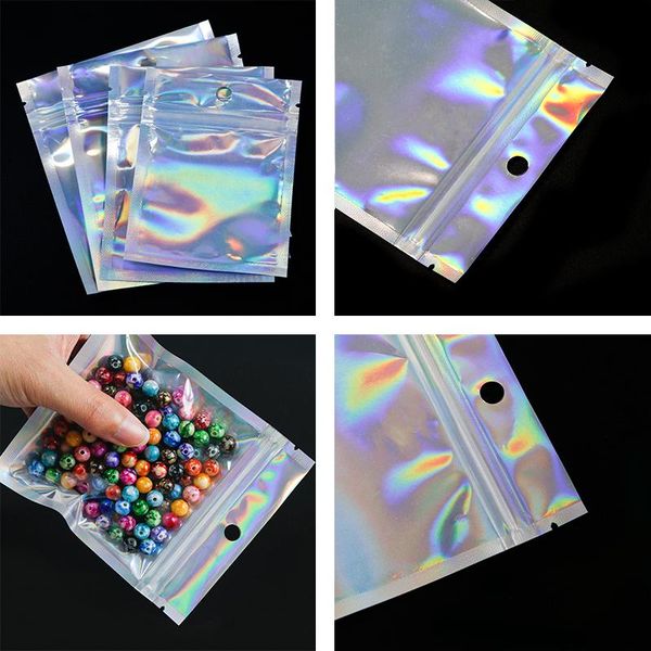 

jewelry pouches, bags 10-20pcs zip lock aluminum foil bag good quality resealable translucent laser packaging pack pouches for powder, Pink;blue