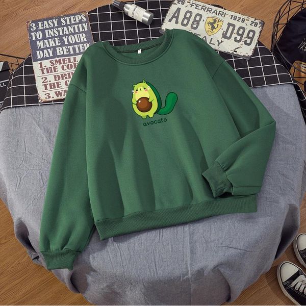 

women's hoodies & sweatshirts kawaii cartoon avocado graphic oversize sweatshirt women harajuku printed winter crewneck loose long-slee, Black