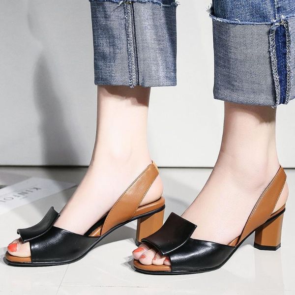 

shoes woman 2021 women's fish mouth color matching high heel sandals large size female pu work sapato feminino, Black