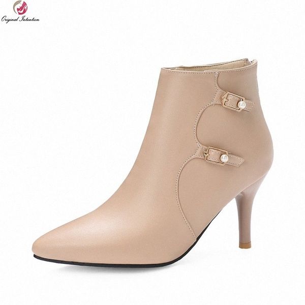 

original intention fashion ankle boots woman black beige brown pointed toe stiletto high heels office lady shoes boots shoes u7tj#