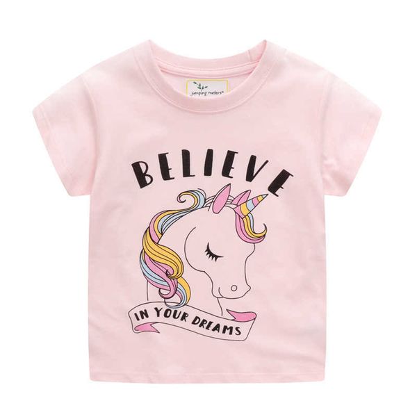 Metri da salto Pink Unicorn Girls T-shirt in cotone manica corta Baby Casual Summer Tees Stampa vestiti per bambini Top 210529