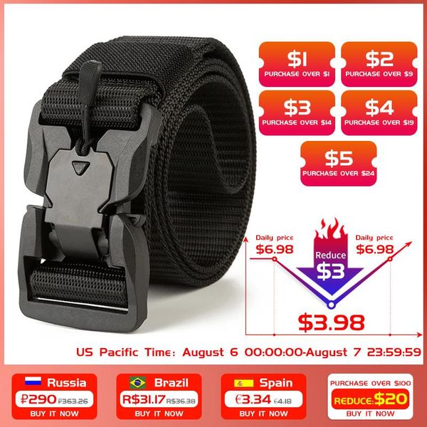 

belts magnet buckle outdoor tactical belt magnetic function combat survival marine nylon sports soft, Black;brown