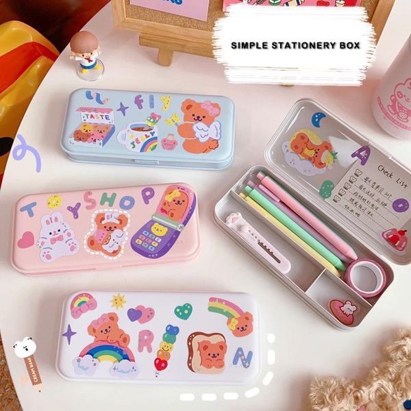 

pencil cases 4 different cartoon style large capacity box simple transparent frosted case boys girls school stationery