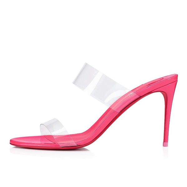 

summer fashion sandals women shoes rubber soles red botom high heels "just nothing" magnifique clear pvc slide mule sandal heel pu, Black