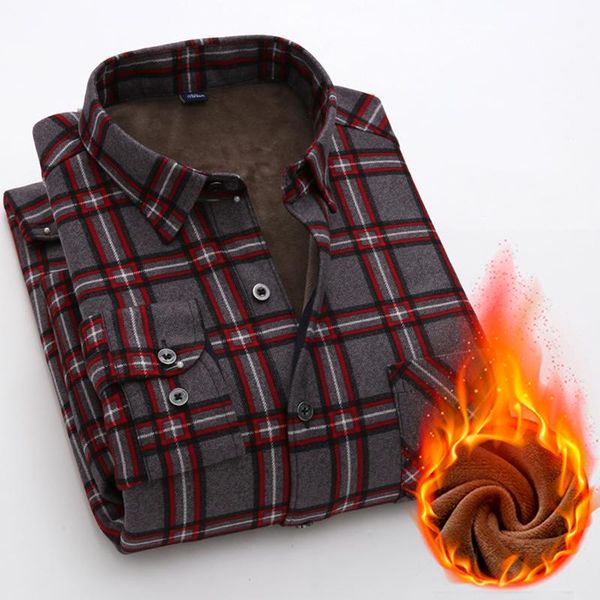 

men's casual shirts double-faced fleece shirt classic plaid thick long sleeve s-4xl winter chest with pocket design, White;black