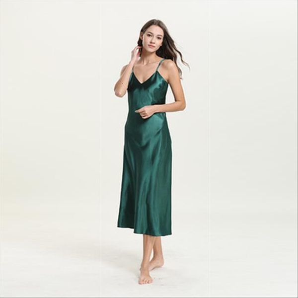 

daeyard nightgown silk spaghetti straps womens sleepwears nightdress solid sleepshirt long summer dress sleepwear elegant homedress, Black;red