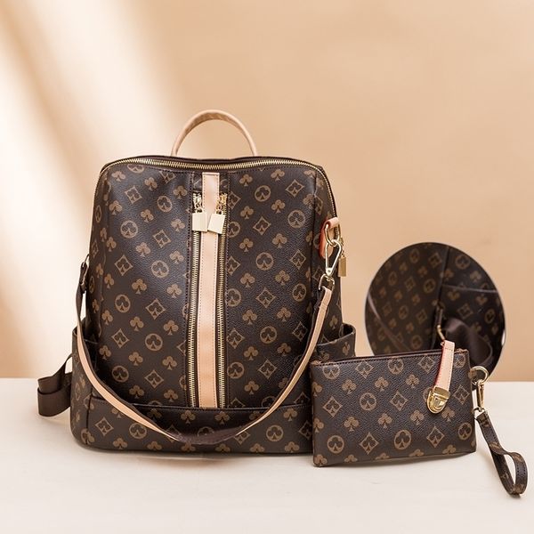 

2021 new double shoulder bag women's printing large capacity anti theft backpack easy to set up multi-purpose travel
