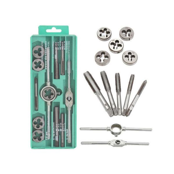 

8-12pcs/set multifunction nc screw tap die set external thread cutting tapping hand tool kit with m6 m7 m8 m10 m12 taps hystsim tools