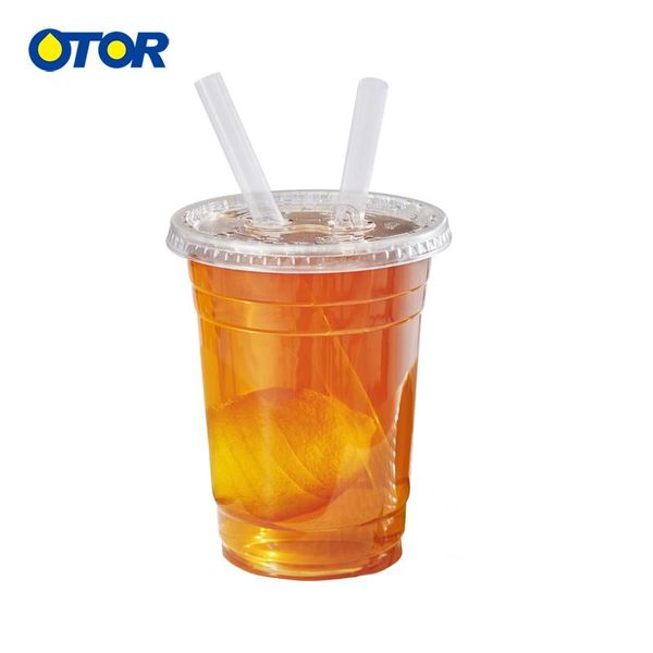 

packaging dinner service otor 10pcs 34oz clear plastic cups beverage milkshake juice glass with double hole lid disposable tumblers takeaway