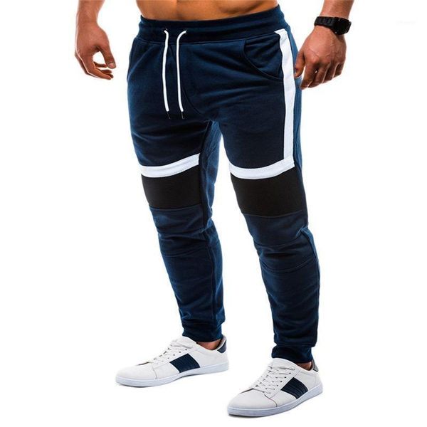 

men's pants men fashion casual side pockets color block multi sports long cargo work trousers pant, Black
