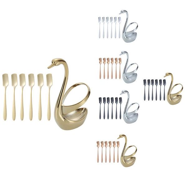 

stainless steel dinnerware set spoons swan base holder for coffee, teaspoon, dessert, stirring, stir, ice cream, cake sets