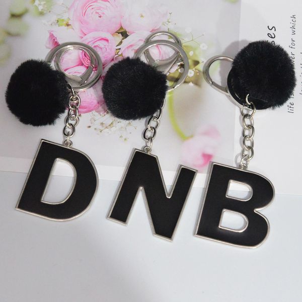 

pompom letter pendant black key chains rings faux fur ball cute plastic keyring holder keychains for handbag hanging ornaments, Silver