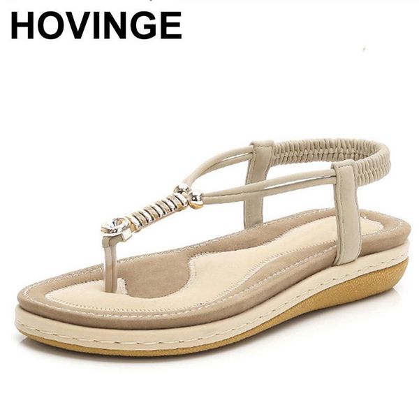 

dress shoes hovinge summer comfort sandals fashion rome beach women flat thick bottom elastic band flip flops, Black