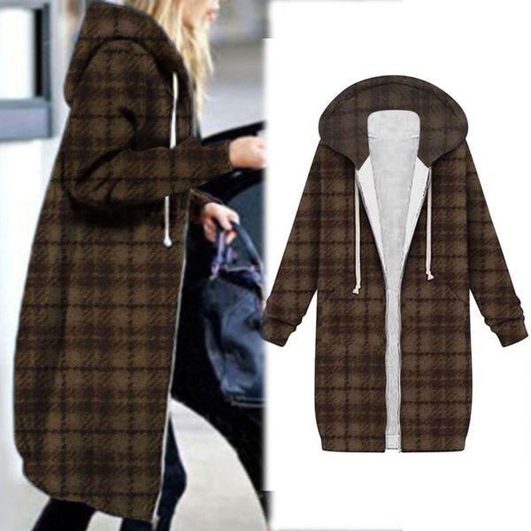 

women's jackets 2022 women autumn winter oversized hoodies long sweatshirt female sleeve zipper outerwear pockets sudadera mujer, Black;brown