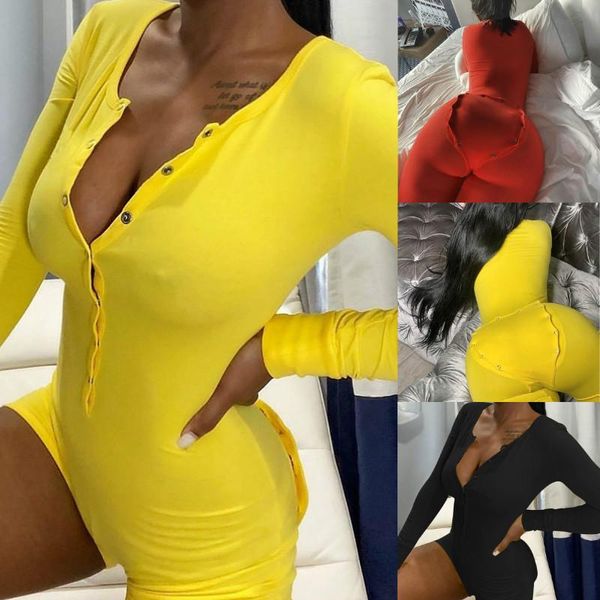 

women's jumpsuits & rompers long sleeve bodycon playsuits ladies button u neck short spring fall casual sports homewear, Black;white