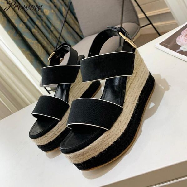 

wedges sandals women canvas super high heels 10cm platform beach shoes 2021 summer design woman, Black
