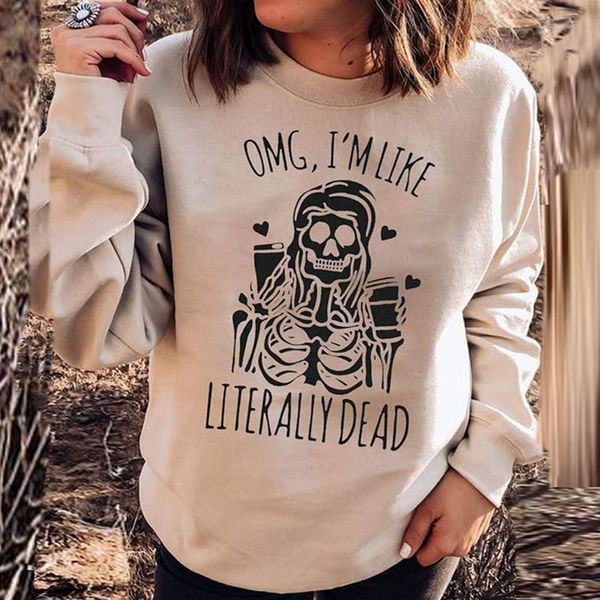 

women's knits & tees women casual o neck skull print sweatshirts halloween pumpkin design long sleeve pullovers autumn street, White