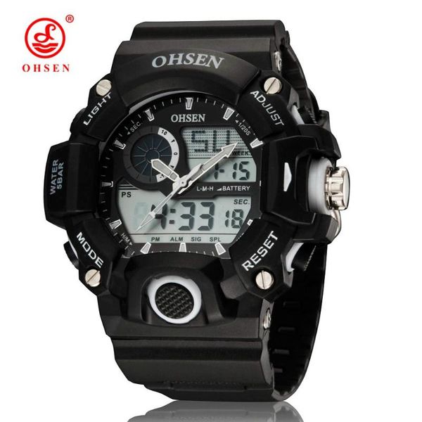 

relogio masculino ohsen men sports watches analog digital watch male water resistant dual core led clock quartz wristwatches, Slivery;brown