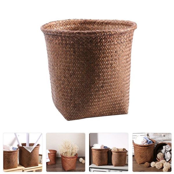 

waste bins 1pc straw woven wastebasket vintage can office basket storage