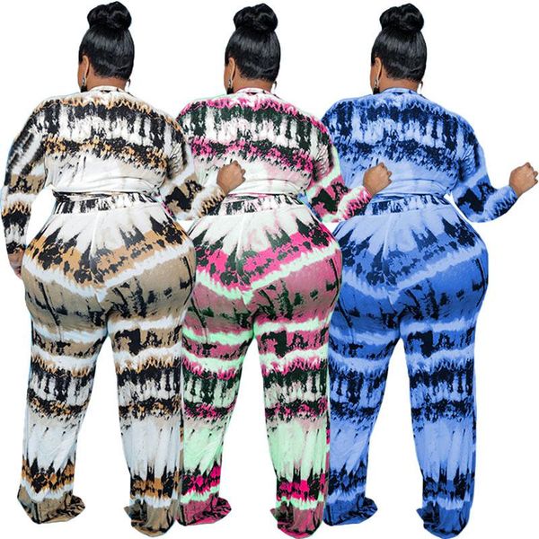 

women's two piece pants fat sister plus size suit autumn temperament commuter printing striped long sleeve two-piece, White