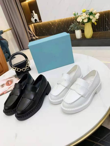 

[original box]designer monolith women's loafers shoes chunky sole platform sneakers white black triangle logo brushed leather pointed a
