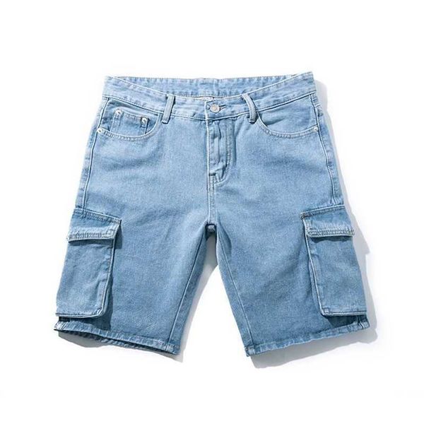 

men's jeans fashion loose high-quality denim shorts tooling five-point pants casual trendy brand straight breeches clothes, Blue