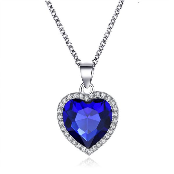 

blue heart love forever pendant necklace for women men jewelry gift, Silver