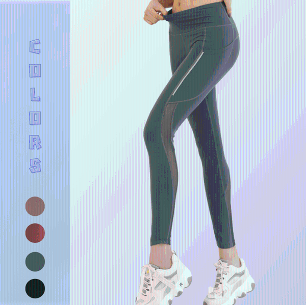 

women's mesh splicing with reflective strip quick drying yoga pants pocket high waist leggings tights outfits, White;red