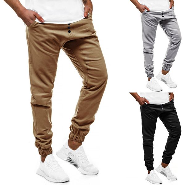 

pant fashion slacks 2021 men's button decoration solid color sports, Black