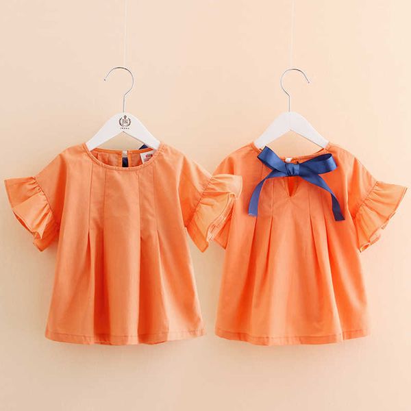 

summer 2 3 4 5 6 7 8 9 10 year sweet cute solid orange color short flare trumpet sleeve blouse shirt for baby kids girl 210529, White;black