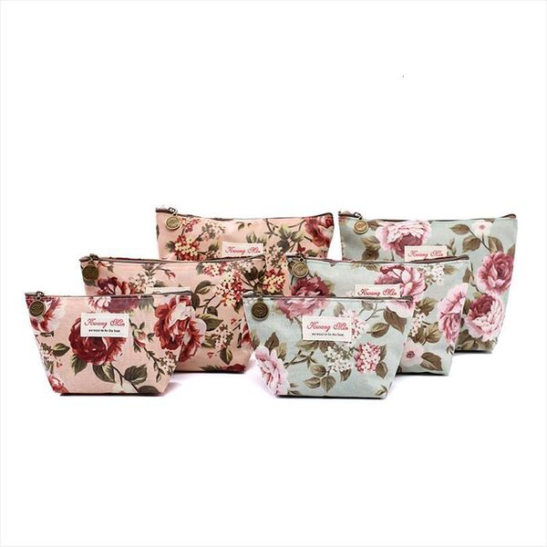 

flower printed cosmetic waterproof purse bags women makeup female zipper hand portable travel make up