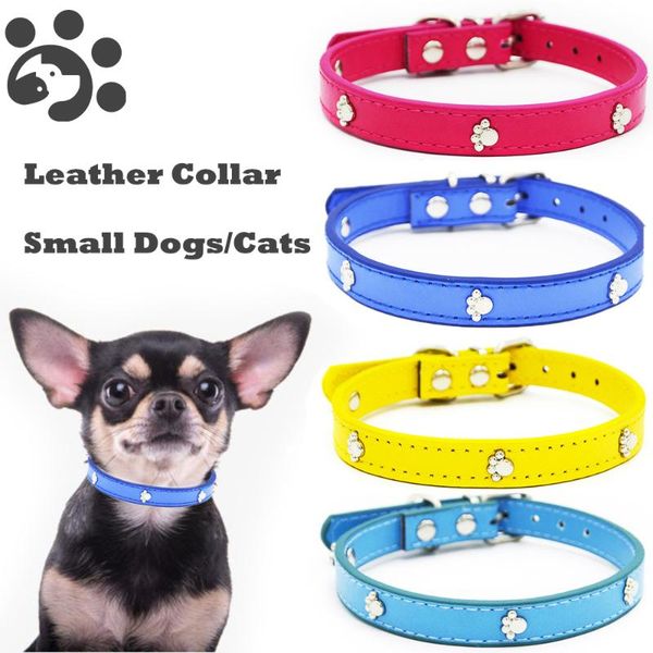 

leather dog collar for small cats pet collars colorful pu durable biteproof adjustable print mp0074 & leashes