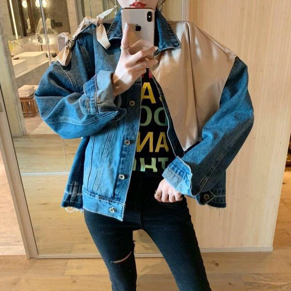 

women's jackets 2021 autumn plus size denim jacket short women streetwear korean jeans ladies fashion stitching cool girl coat, Black;brown