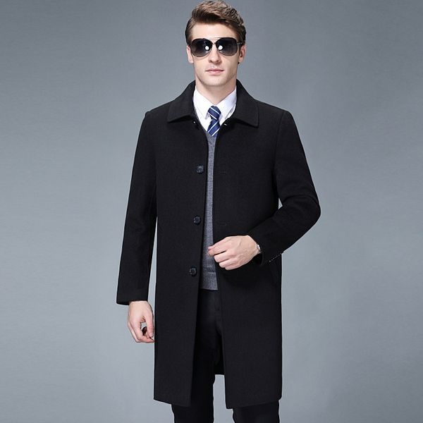 

autumn and winter handmade tweed medium long british wool double-sided coat ni zi cashmere windbreaker man, Tan;black
