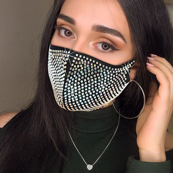 

women diamond crytal decoration jewelry facemask fashion glitter mesh net party show mouth mask for wedding