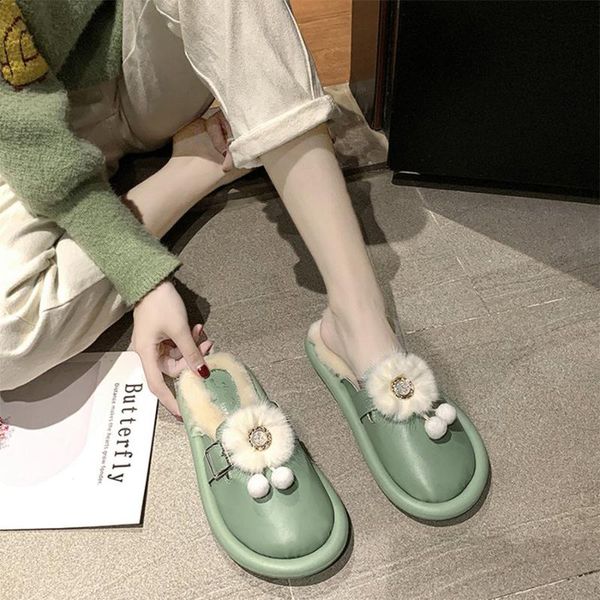 

slippers lcizrong warm indoor women pu leather fashion home shoes for female cute slipper, Black